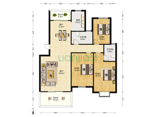 九州奥城 3室2厅2卫 136平方