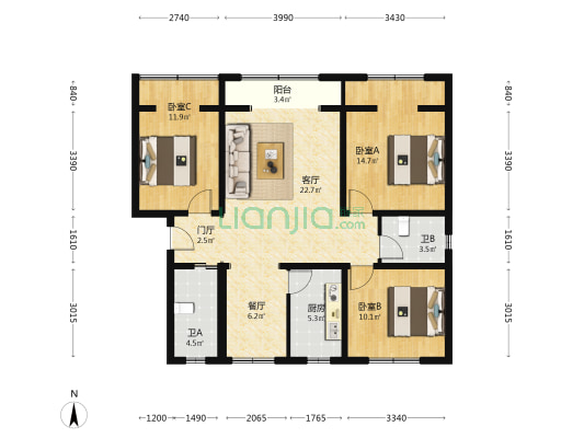 彩虹大道南段196号 3室2厅2卫 110平方