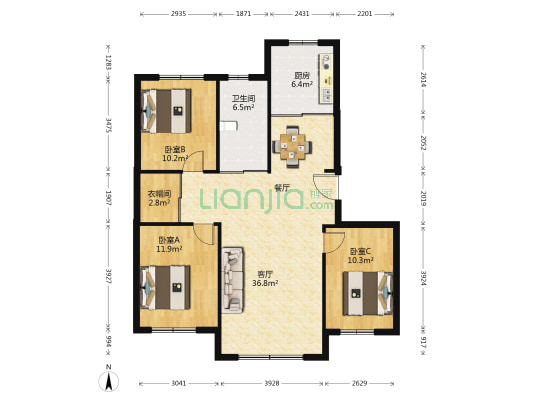 新星宇和润A区 3室1厅1卫 123平方