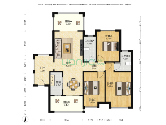 金湖壹号 3室1厅2卫 119平方