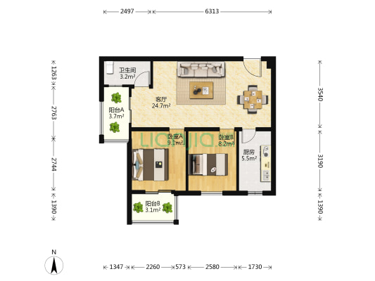 汉口印象 2室1厅1卫 75平方