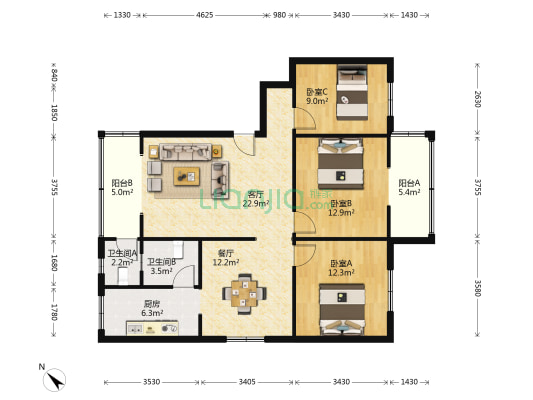 炳草岗大街359号 3室2厅2卫 106平方