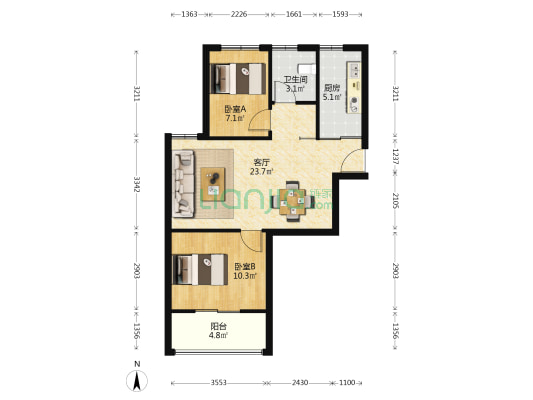 昶友新天地 2室1厅1卫 73平方