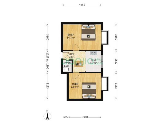 古城特钢楼 2室1厅1卫 46平方