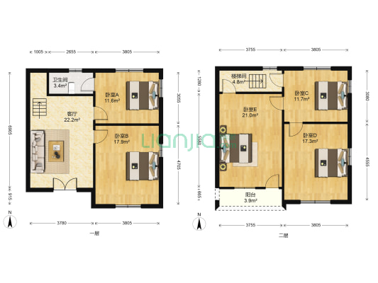 安康碧霞小区 5室1厅1卫 135平方