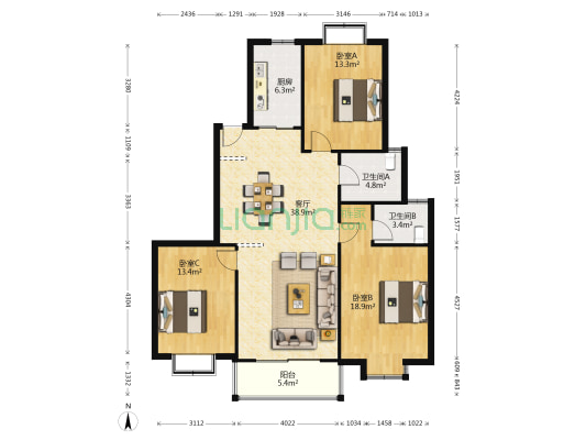太平宝邸 3室1厅2卫 142平方