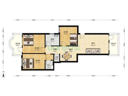 惠海新村 3室2厅2卫 93平方