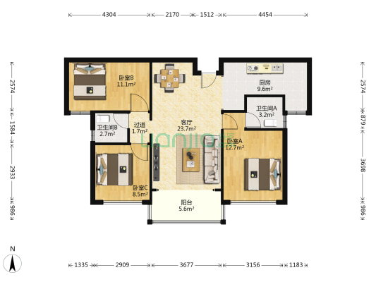省建院·江雅园 3室1厅2卫 97平方