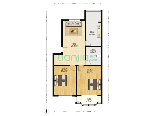 天都花苑 2室1厅1卫 93平方