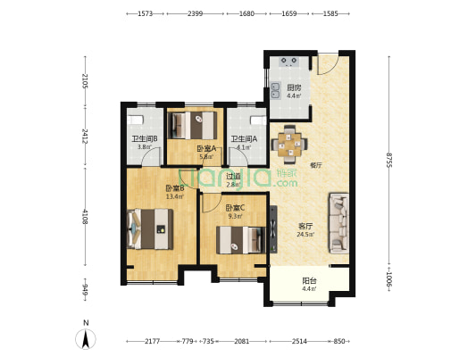 银丰玺悦 3室1厅2卫 107平方