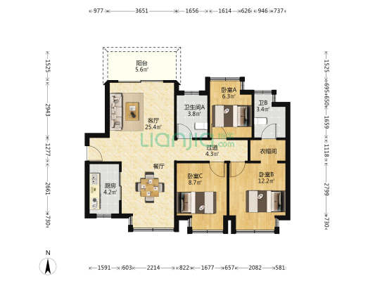 鼎峰松湖雅境 3室1厅2卫 93平方