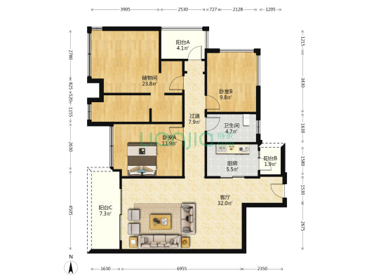 融创玖阙府北苑 2室1厅1卫 126平方
