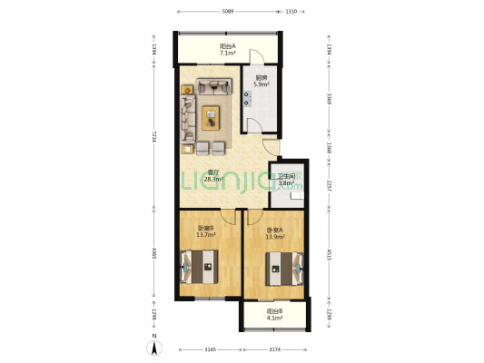 宏兴园 2室1厅1卫 93平方
