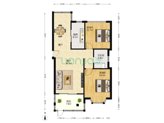 赛杰苑(公寓) 2室1厅1卫 93平方