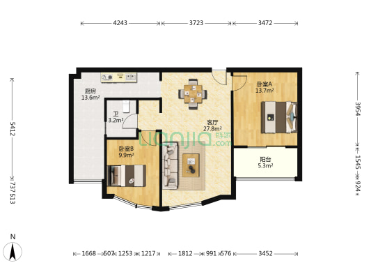 丽景湾 2室1厅1卫 98平方