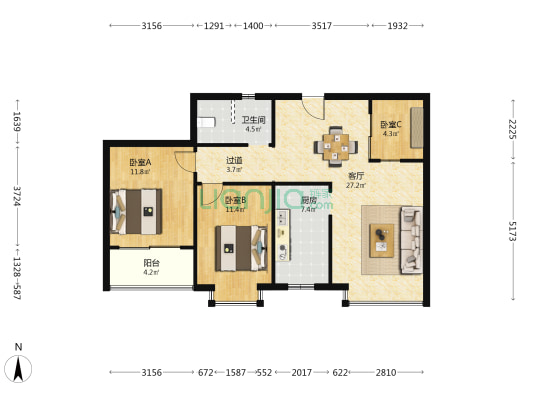牛角湾路5号 3室1厅1卫 87平方