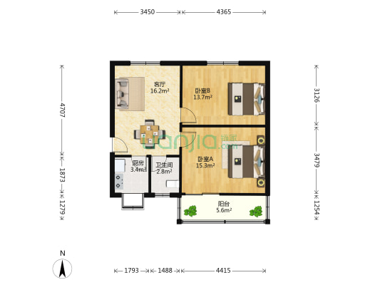 四眼井66到68号 2室1厅1卫 70平方
