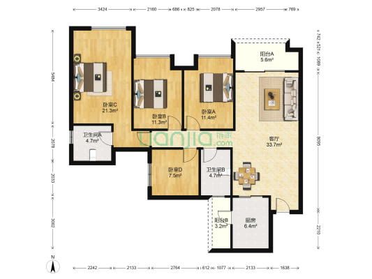 中海紫御江山天誉 4室1厅2卫 133平方