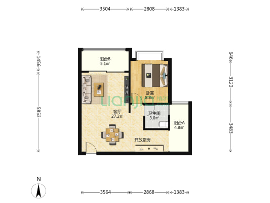 宝顺豪苑 1室1厅1卫 58平方