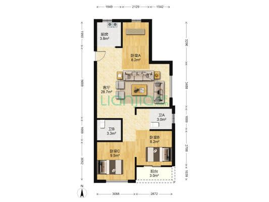 新川锦园 3室1厅2卫 95平方