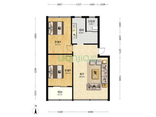 桃园路电厂 2室1厅1卫 89平方