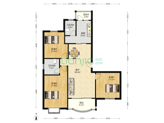 幸之苑 3室1厅2卫 129平方