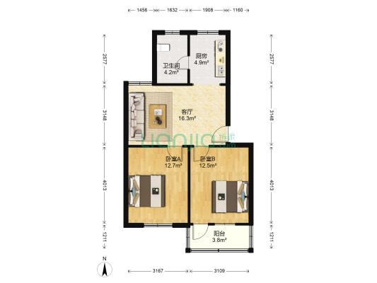 丹枫新村 2室1厅1卫 67平方
