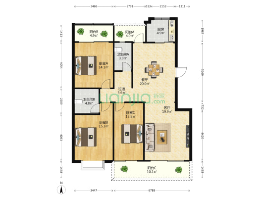 中陆交通小区 3室2厅2卫 139平方