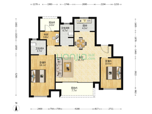 盛世城邦馨园 3室1厅2卫 116平方