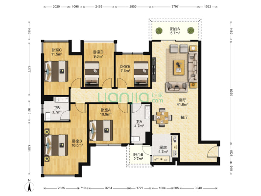 瀚林学府二期 5室1厅2卫 143平方