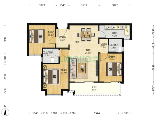 御锦城岸芷汀澜 3室1厅2卫 115平方