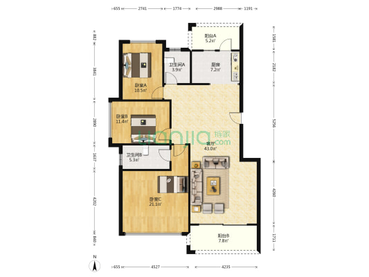 海棠居 3室1厅2卫 132平方