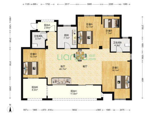 路劲港欣城南区 4室1厅2卫 138平方