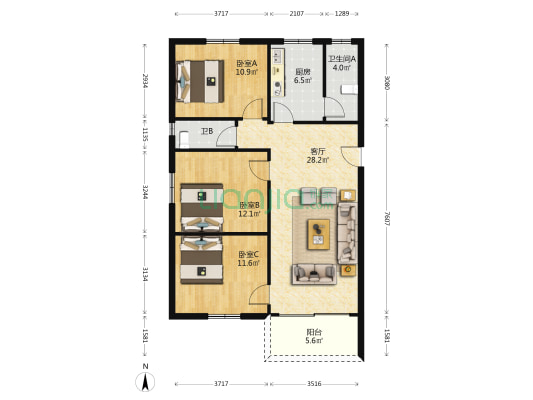 富善路 3室1厅2卫 97平方