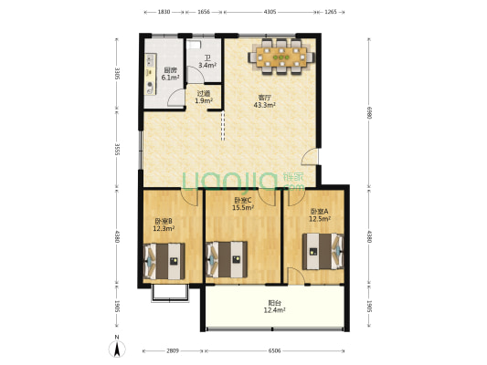 王府馨园 3室1厅1卫 117平方