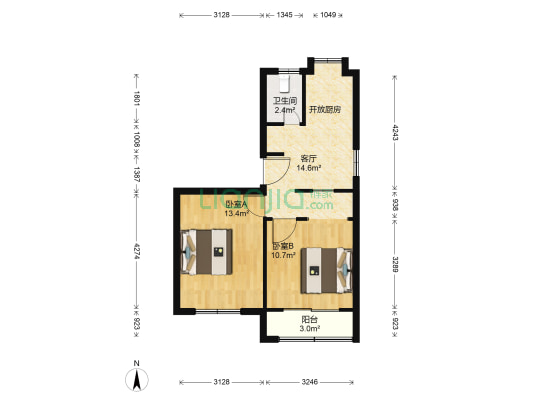沿河一村 2室1厅1卫 58平方