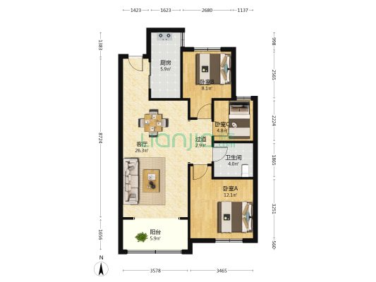 同城和府 3室1厅1卫 100平方