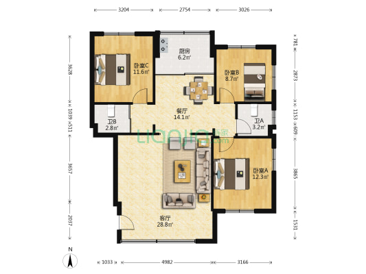 旭日二街25号 3室2厅2卫 104平方