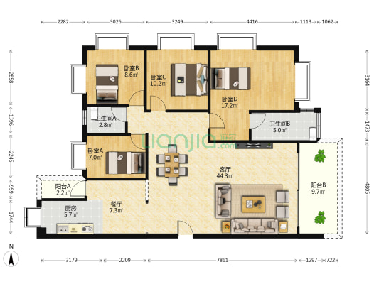 环雅居 4室2厅2卫 139平方