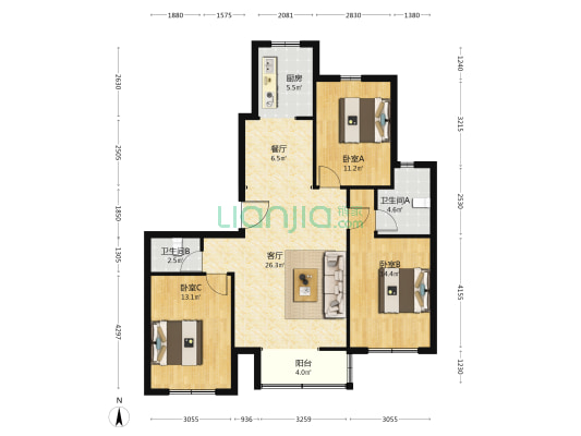 秀兰尚城 3室2厅2卫 139平方