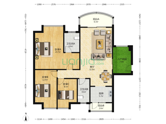 金麓国际商务广场 3室1厅2卫 131平方