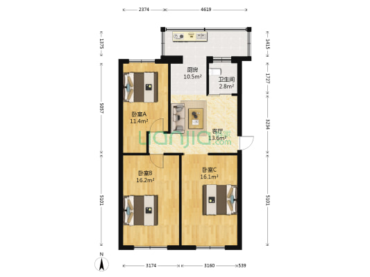 金融宿舍 3室1厅1卫 92平方