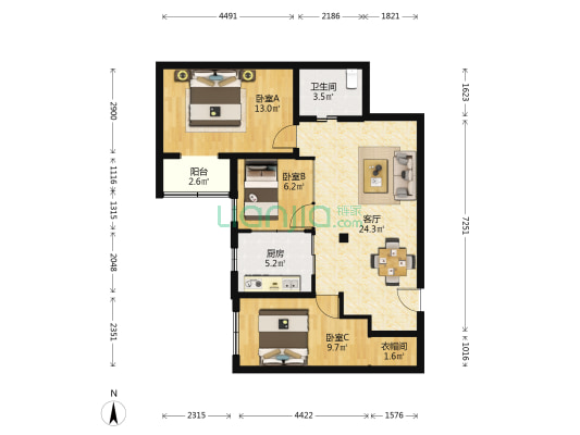 富宏馨居 3室1厅1卫 89平方