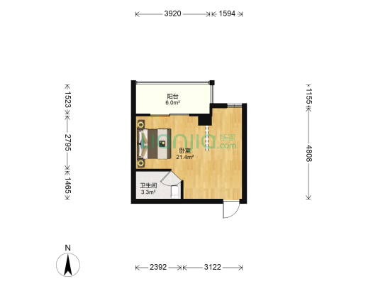国际明珠 1室0厅1卫 40平方