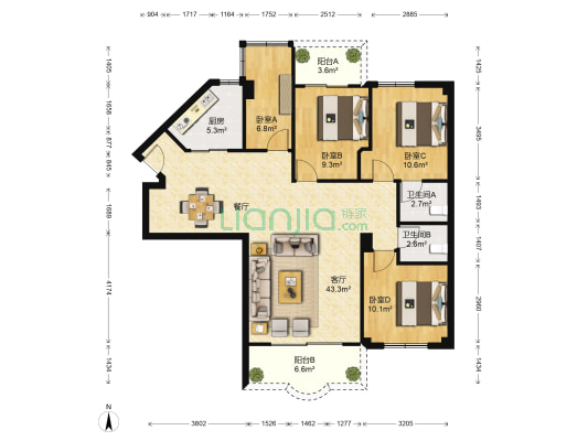 建发花园 4室1厅2卫 116平方
