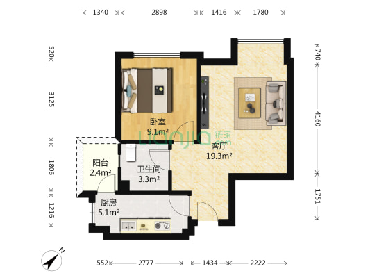 馨光华庭 1室1厅1卫 49平方