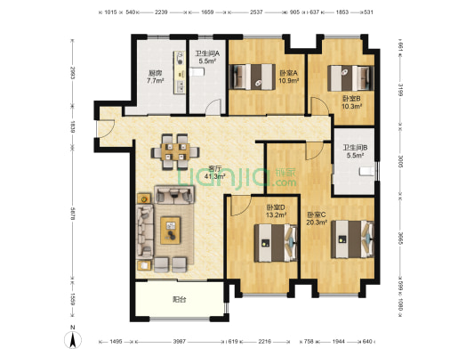 万科海上传奇(三期) 4室1厅2卫 158平方