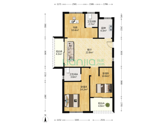 江前里 3室1厅2卫 101平方