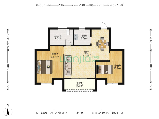 融达广场 2室1厅1卫 83平方