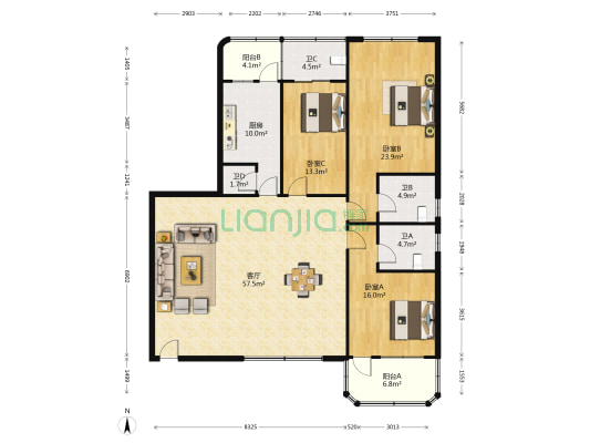 乐安乐景楼 3室1厅4卫 175平方
